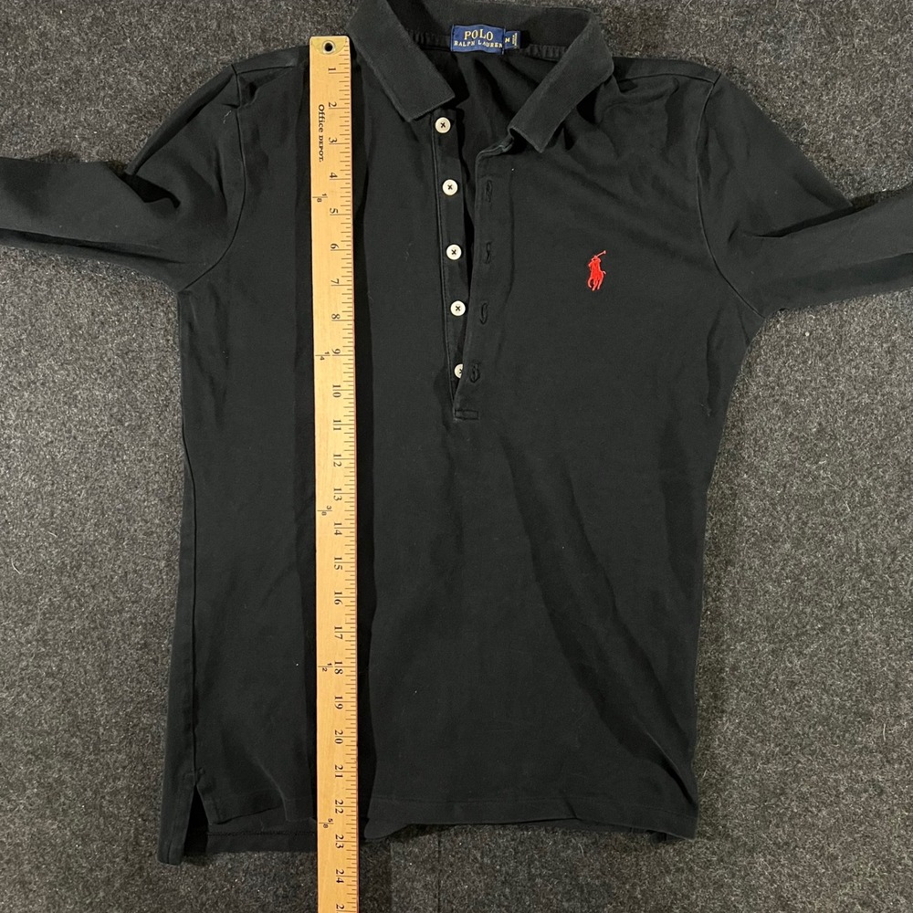 Polo Ralph Lauren Long Sleeve Polo Womens Medium Black Red Pony Logo Classic - Picture 6 of 7